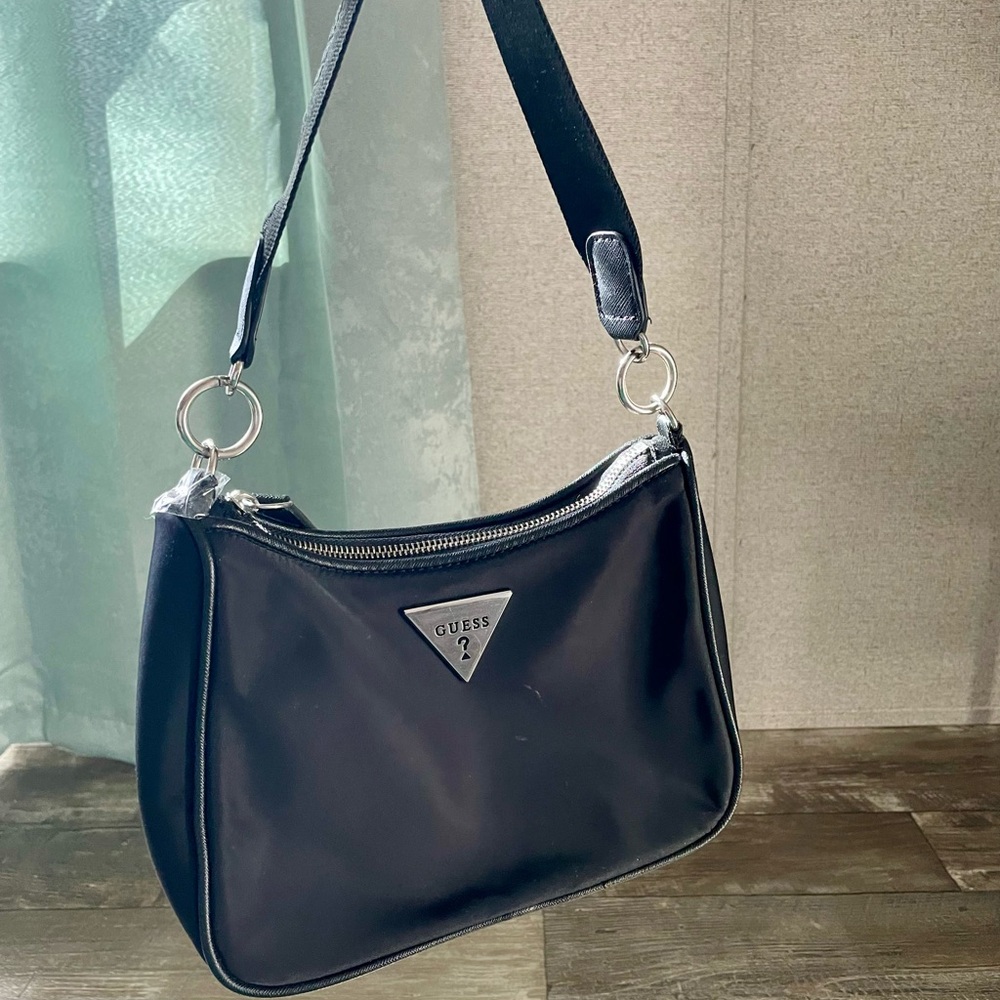 Guess Black Shoulder Bag with Silver-Tone Logo